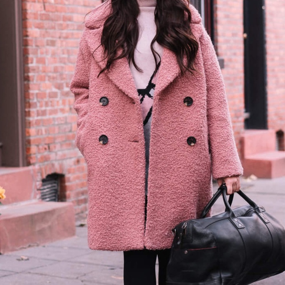 Topshop Alicia Boucle Teddy Coat Pink sz M